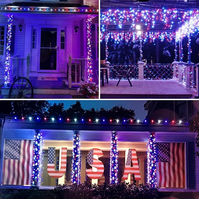 suddus 50LED Globe String Lights Battery Operated Red White and Blue Lights | Globe Lights with Timer 8 Mode, Fairy Lights for Flag, Backyard, Patio,Bedroom, Living Room Decoration