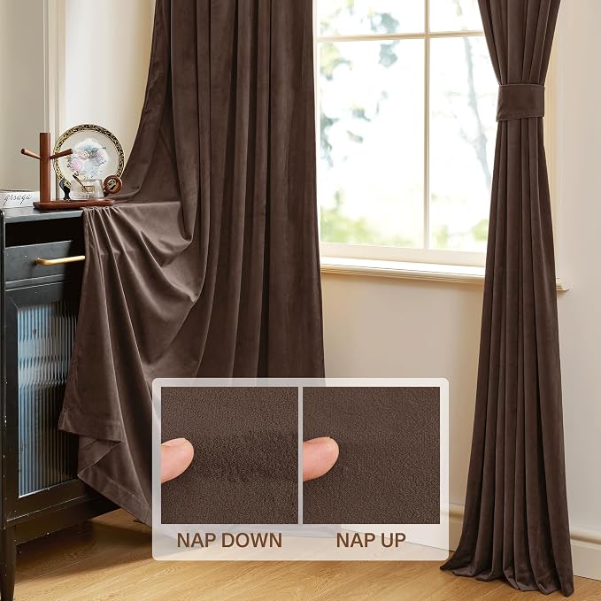 StangH Reddish Brown Velvet Curtains for Living Room 96 inches, 2 Panels | 300GSM Heavy Soft Velvet, Thermal Winter Curtains, Light Blocking & Privacy Window Drapes, Bedroom, Living Room, Dining Room
