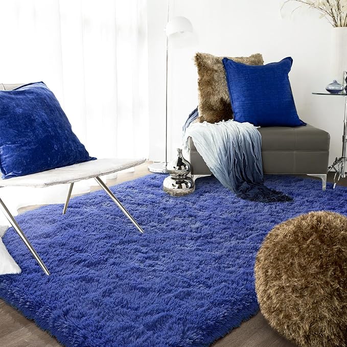 Ompaa 8x10 Area Rugs for Living Room Bedroom Rug Under Bed, Navy Blue Large Shag Carpet, Fluffy Dorm Rug for Classroom Kids Rooms, Modern Apartment Indoor Home Decor