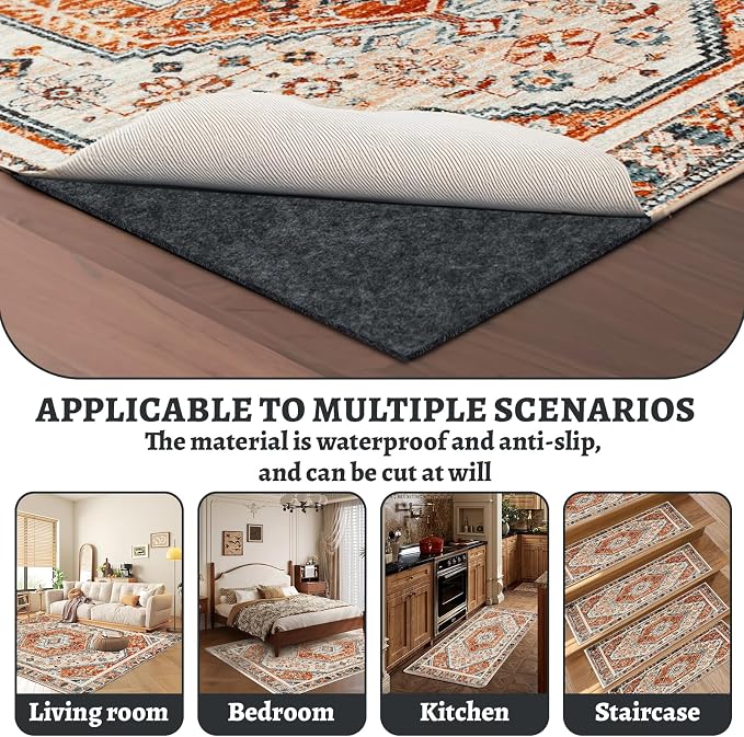 100% Waterproof Rug pad, 5x8 ft Area Rug Non-Slip Rug Pads, Carpet Pads for All Floors and finishes, Felt pad for Hardwood Floors, Keep Carpets in Place Soft and Secure(1/8" Thick, 5' x 8')