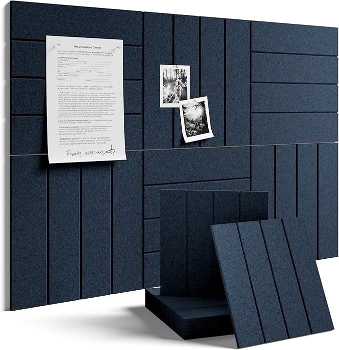 Fluxynara Large Felt Bulletin Board 36"x24" Cork Board Alternative - 6 Pack with 32 Safe Removable Adhesive Tabs, Cork Boards for Walls Cork Board for Home Office Classroom Pin Board-Carbon Blue