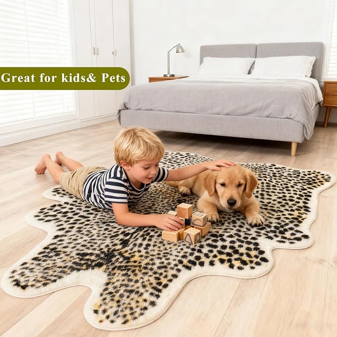 Leopard Print Rug, Cheetah Rugs 5.2x6.8ft Large Faux Cowhide Hide Skin Rug Animal Cheetah Printed Area Rug Carpet for Bedroom Livingroom Home Office