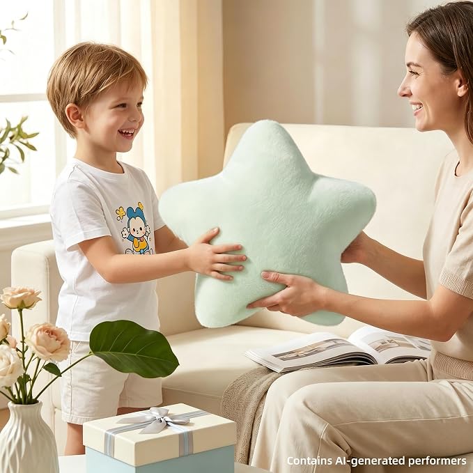 Star Shaped Pillow 15.4" Light Green Soft Cute Decorative Throw Pillows | Fluffy and Comfortable Plush Pillow, for Couch Bed Sofa Bedroom Living Room Decor, Aesthetic Floor Cushions, Cuddling Pillows