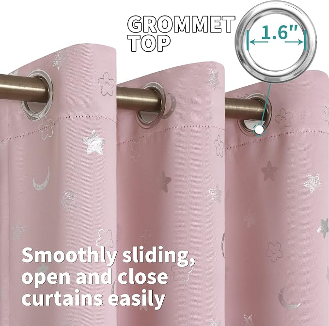 BGment Pink Curtains for Girls Bedroom, Star and Moon Blackout Curtains for Kids Room 63 Inch Long, Thermal Insulated Room Darkening Nursery Window Curtains with Grommet, 2 Panels, 42 Wide, Light Pink