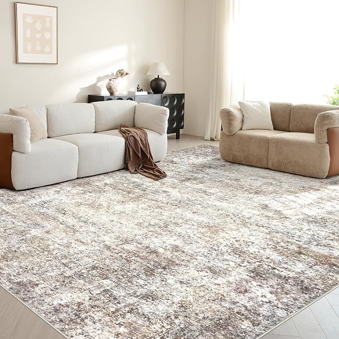 LOVORAL Area Rugs for Living Room: 5x7 Washable Neutral Abstract Rug for Bedroom Large Soft Modern Dining Room Rugs Indoor Floor Low Pile Carpet for Home Office Nursery - Brown Grey
