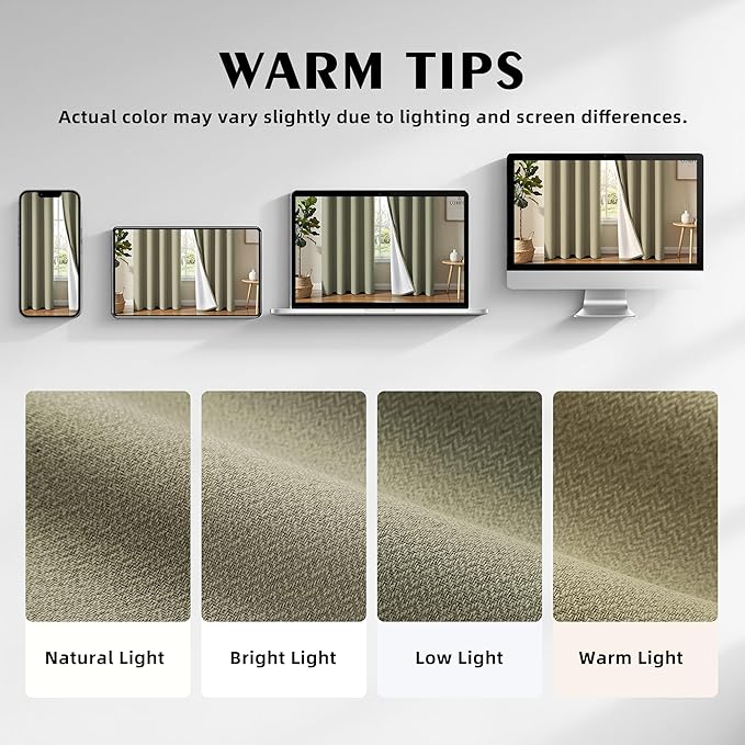4 Panels 100% Blackout Linen-Textured Curtains, Thick Thermal Insulated Grommet Drapes with Subtle Herringbone Weave, Luxury Decor for Bedroom/Living Room, 54 x 63 Inches, Taupe
