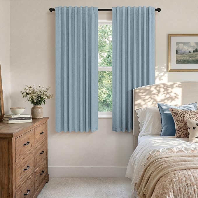 Dusty Blue Curtains for Nursery Girls Boy Bedroom 72 Inch Length 2 Panels Complete Blackout Room Darkening Black Out Shades Insulated Thermal Light Blue Grey Curtains for Winter Summer Heat Blocking