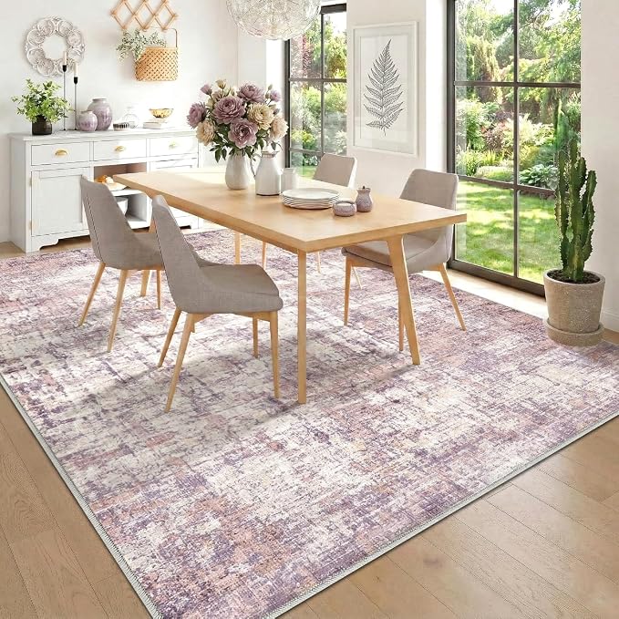 10x12 Area Rugs Washable Living Room Rug-No Slip Soft Carpets Modern Abstract Indoor Floor Stain Resistant Large Carpet for Bedroom Dining Room Farmhouse Nursery Home Office Pink