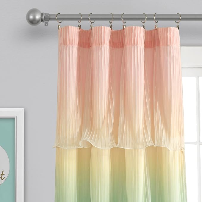 Lush Decor Rainbow Ombre Nerina Light Filtering Window Curtain Panels Pair 36" W x 63" L Rainbow - Rainbow Curtains - for Kids Bedroom - Nursery Decor