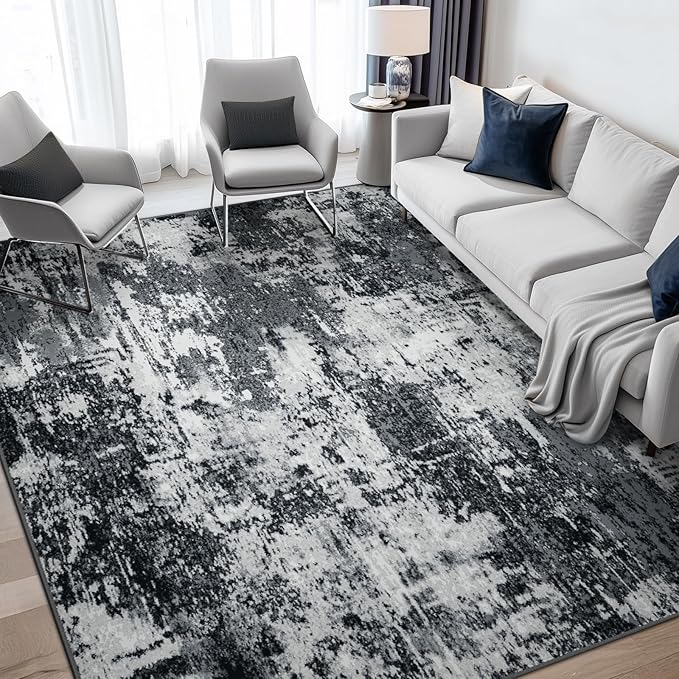 RELEANY Washable Area Rugs 6'x8' Non-Slip Modern Abstract Soft for Living Room Entryway Bedroom Kitchen, Print Pattern, Black Navy Blue Gray