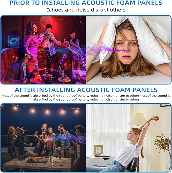 4 Pack Sound Proof Foam Panels |48"×24"×2" Quick-Recovery Soundproof Wall Panels | High Density Sound Dampening Panels for Home Studio (Black)