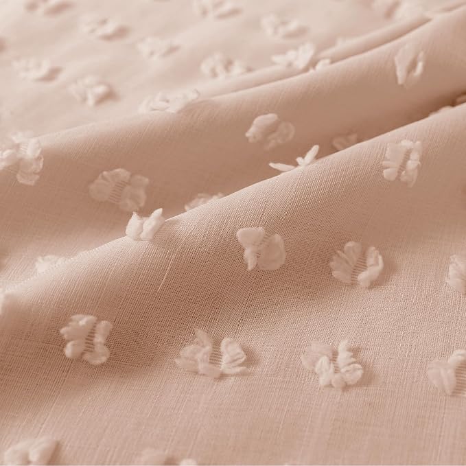 Neutral Peach Blush Pink Curtains for Baby Nursery Girl,Blackout Tufted Floral Embroidered Sheer Boho Nude Dusty Rose Curtains for Bedroom 2 Panels 84 Inches Long