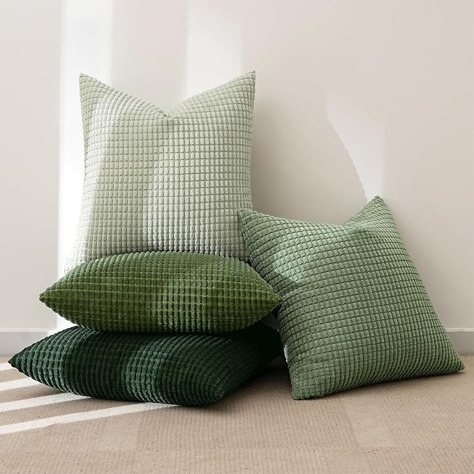 MIULEE Forest Green Boho Euro Decorative Pillow Covers 24x24 Inch Set of 4 | Boho Farmhouse Home Decor Mordern Nordic Throw Pillows Covers Summer Soft Corduroy for Couch Bed Sofa Living Room