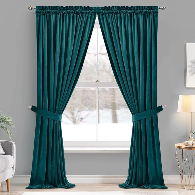 StangH Velvet Teal Curtains for Bedroom, Super Soft Room Darkening Thermal Insulated Door Curtains Rod Pocket Boho Home Decor for Dining Room/Office, W52 x L90, 2 Panels