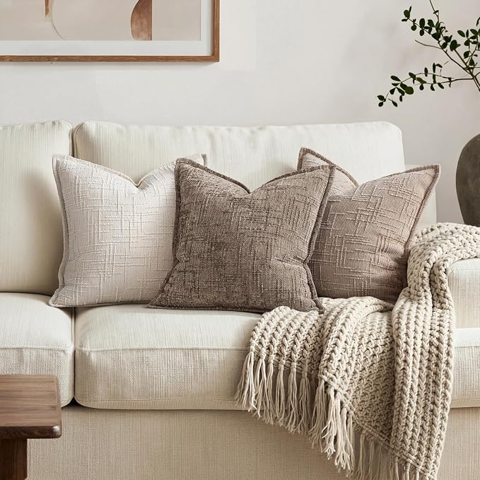 MIULEE Slubby Textured Decorative Throw Pillow Covers 24x24 Inch Set of 2 Boho Farmhouse Soft Cozy Chenille Pillows Cushion Cases Modern Home Decor for Couch Sofa Bed Living Room, Taupe Grey