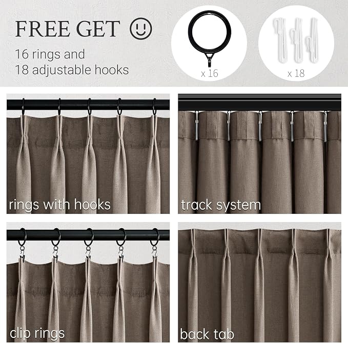 Topfinel 108 Inch Curtains 1 Panels Set,One Packs Pinch Pleat Back Tab Dark Flax Window Semi Sheer Privacy Thick Decorative Curtain Drapes for Living Room Bedroom,60x108 in Long,Brown