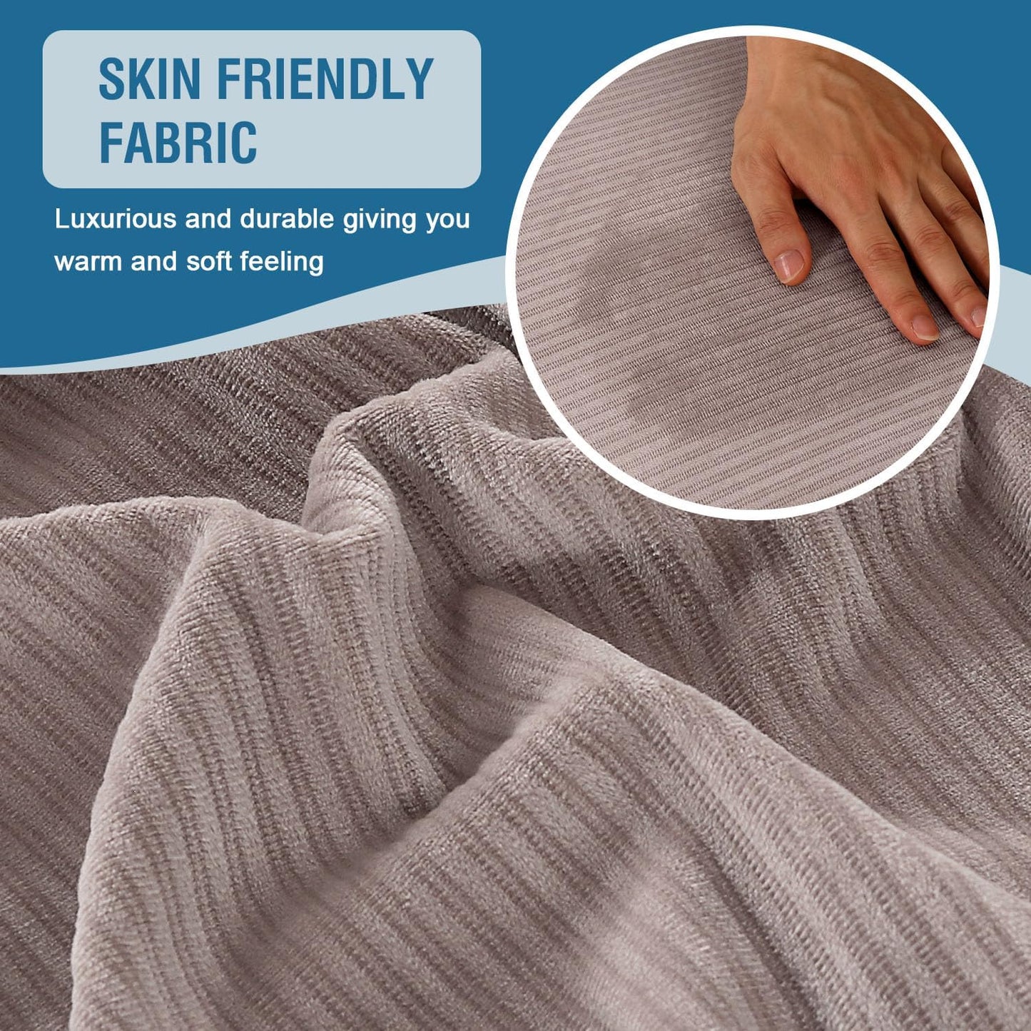 H.VERSAILTEX Velvet Stretch Couch Cushion Cover Plush Cushion Slipcover for Chair Cushion Furniture Protector Seat Cushion Sofa Cover (1 Piece Armchair Cushion Covers, Taupe Striped)