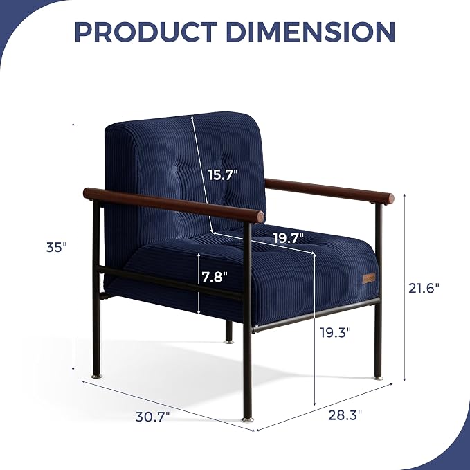 MAXYOYO Living Room Accent Chair, Modern Chair with Metal Frame | Upholstered Reading Chair Modern Living Room Chair with Support Cushion for Bedroom Balcony Porch, Navy