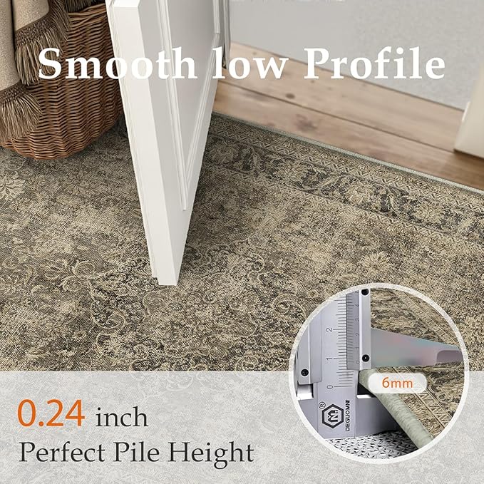 2x3 Washable Area Rug Brown Vintage Non Slip Soft Low Pile Small Rug for Entryway Kitchen Bathroom Distressed Oriental Throw Carpet for Living Room Bedroom Home Decor