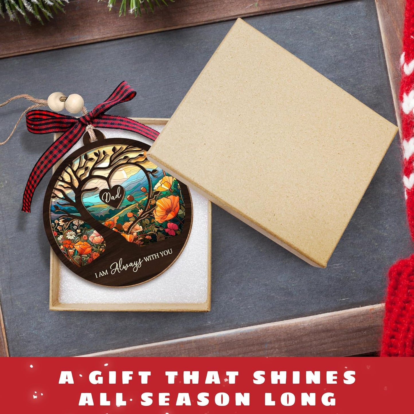 Dad Memorial Ornament - Memorial Ornaments for Loss of Dad - Bereavement Gifts - Memorial, Remembrance, Sympathy Gift - 2 Layer Wood Acrylic Suncatcher Ornament