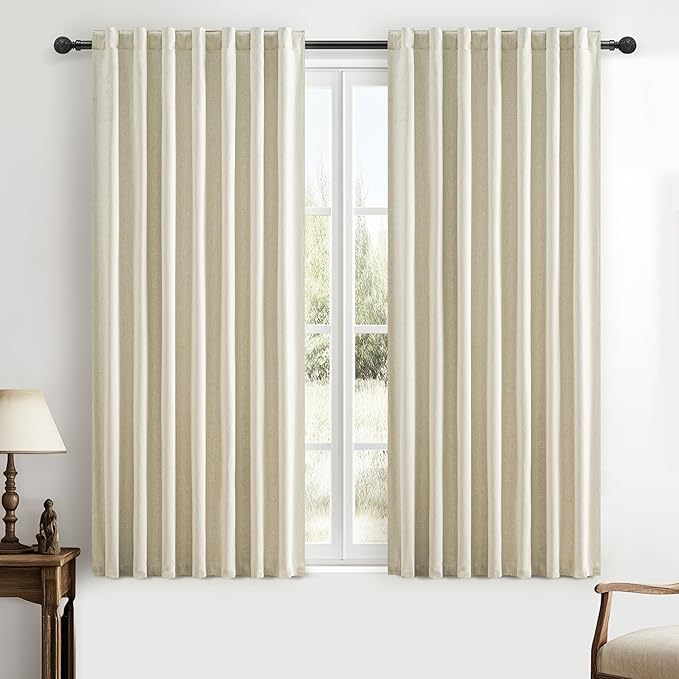 Warm Cream Short Length Blackout Curtains for Bedroom 63 Inch Length Pretty Custom Drapes Thermal Kitchen Traverse Curtains with Hooks for Track/Back Tab Basement Window Gray(50W x 63L 2Panels)