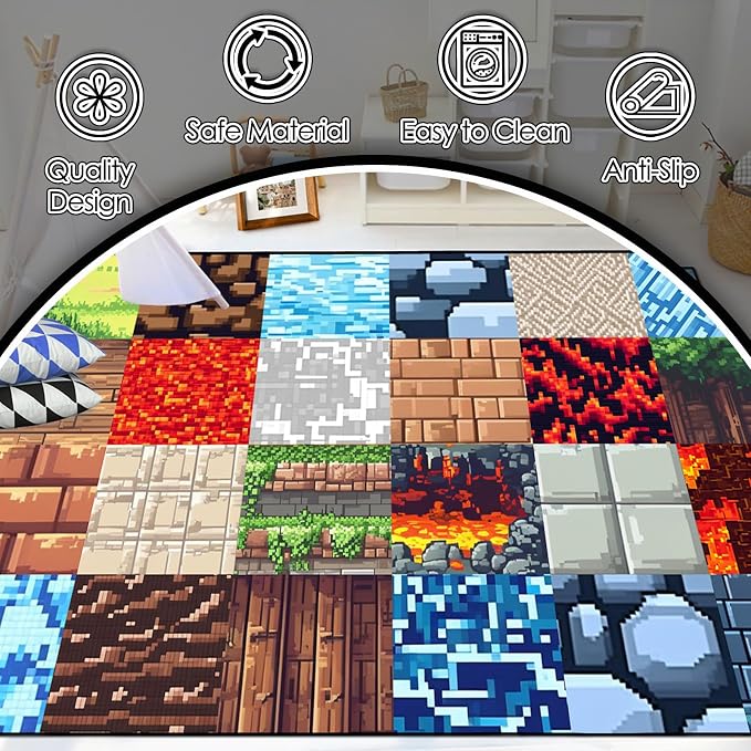 Game Rugs for Boys Bedroom - Old Game Block Theme Carpets for Room Decor Video Gaming Rug Soft Rugs for Boys Room Playroom Living Room Floor Mat, 3'x5'