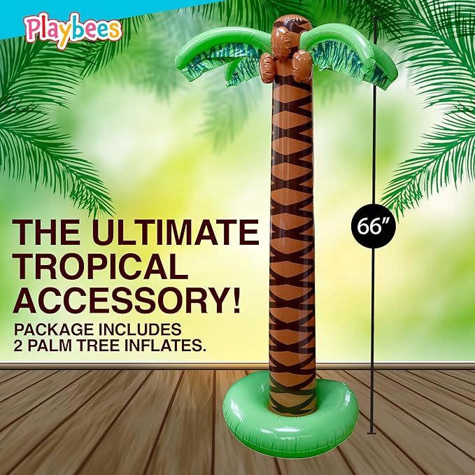 Giant Inflatable Palm Trees - 8 Pack - 6 Foot Super Sturdy Trees for Luau Parties, Beach Decor, Poolside Ambiance, Tropical Theme Decor & Outdoor Fun, Easy Inflation