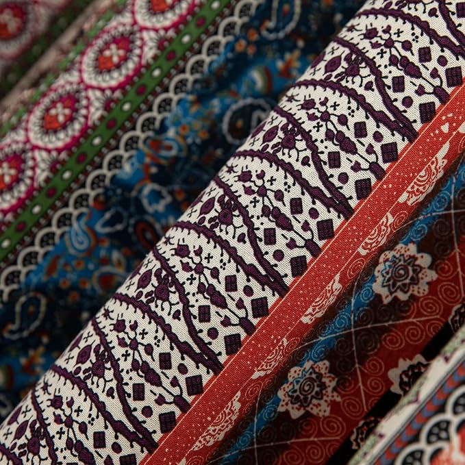 VOGOL Boho Valances for Living Room, 1 Panel Rod Pocket Geometric Printed Bohemian Valance with Stripes, Colorful Cotton Linen Short Curtain for Cafe, 59 x 18 Inches