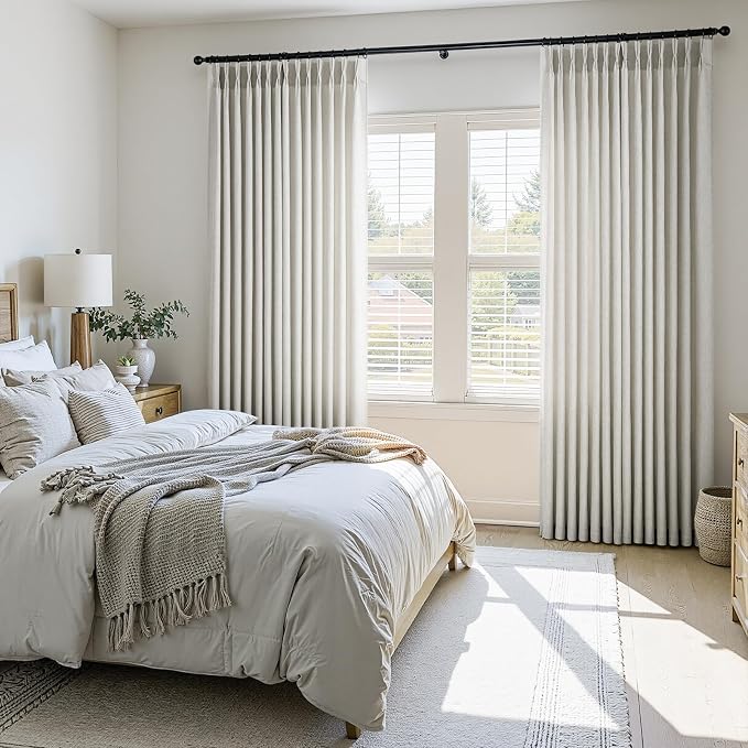 Pinch Pleated Curtains 92 Inches Long 2 Panels Set,Grey Beige Semi Sheer Cotton Blend Fabric Aesthetic Advanced Curtain Drapes for Living Room Bedroom,40x92 inch Length