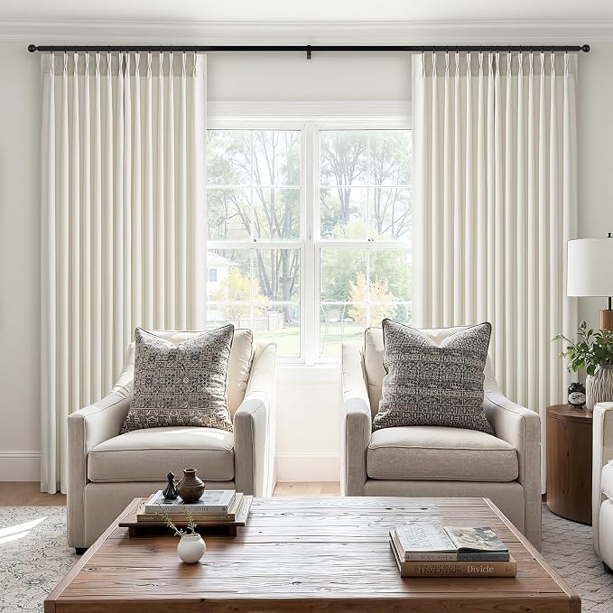 108 Inch Pinch Pleated Curtains 2 Panels,Birch Semi Sheer Curtains with Pleated Hooks Back Tab for Track System,Extra Long 9ft Curtain for Living Room Bedroom,40x108