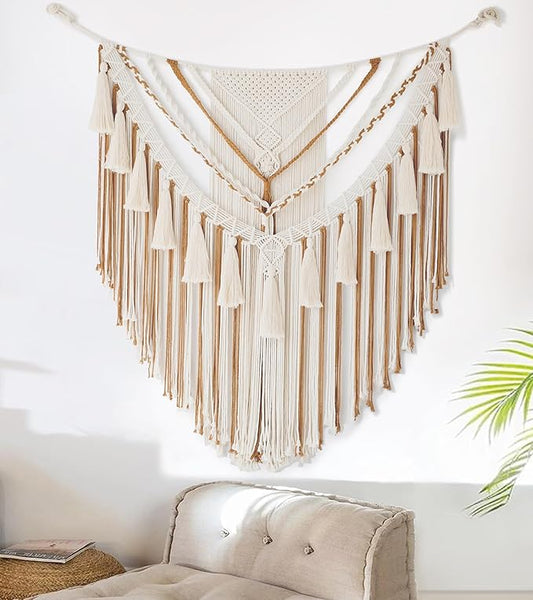 Jakalin Macrame Wall Hanging Boho Wall Decor Yarn Wall Art For Bedroom Living Room Brown1