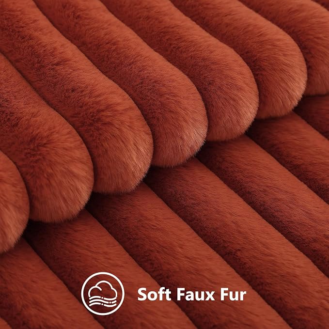 decorUhome Fall Cozy Faux Fur Throw Pillow Covers 18x18 Set of 2 Decorative Soft Plush Striped Modern Farmhouse Boho Couch Pillow Cases with Velvet Back for Sofa Bed Living Room, Rust