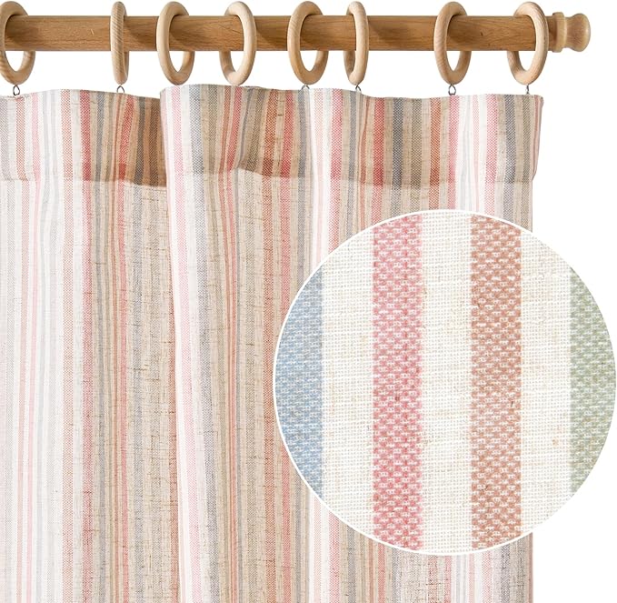 jinchan Linen Curtains 84 inch Candy Stripe for Kids Room Back Tab 2 Panels | Kids Curtains for Living Room Baby Girls Room,Ticking Stripe,Nursery Drapes, Window Treatments,Cottagecore,Light Filtering