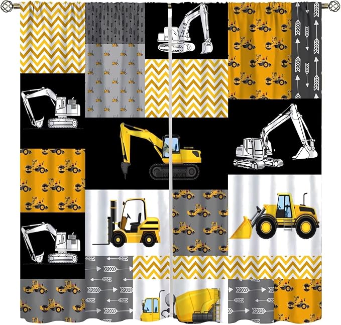 Cartoon Car Window Curtains,Kids Boys Truck Vehicle Tree Blue Rod Pocket Decor Cloth Fabric for Kitchen Office Bedroom Cafe Dining Room Living Room Drapes,42x45 in