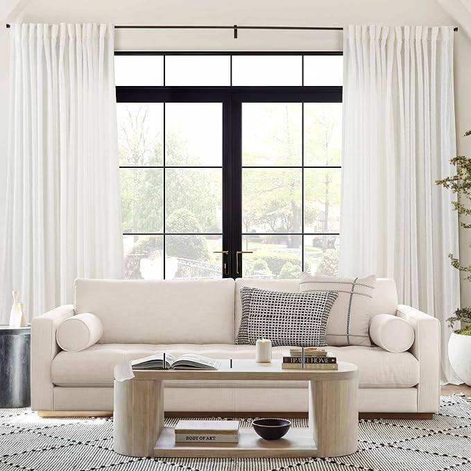 Sheer White Curtains 84 inch Long 2 panels for Living Room Modern Farmhouse White Fluff Curtains Back Tab Shabby Chic Boho Curtain Semi Sheer Nursery Kids Aesthetic Elegant Drape 52x84 Length