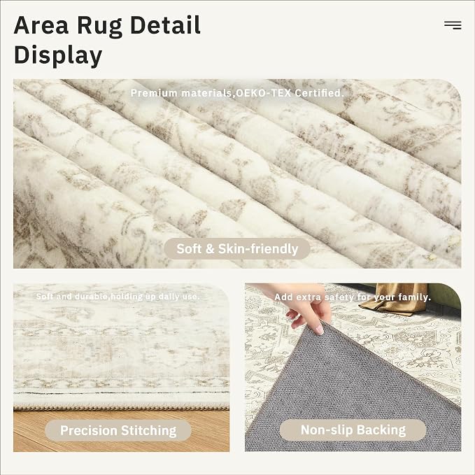 Soalmost Runner Rug 2x8 Washable Non-Slip Hallway Runner Rugs for Kitchen Bathroom Laundry Room Beige/Brown Vintage Floor Carpet Runners for Hallways Entryway