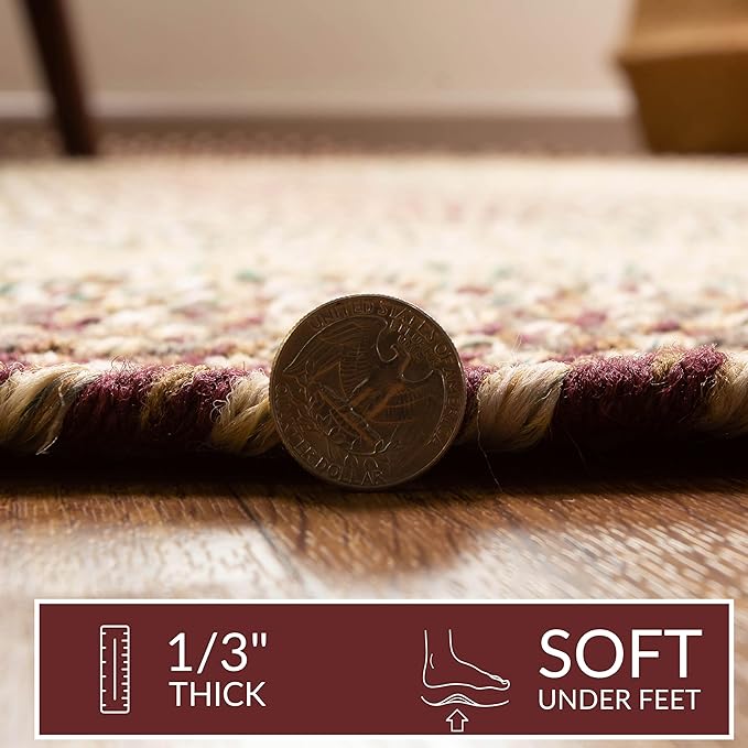 Super Area Rugs Braided Rugs 5X8 Farmhouse Kitchen Rug - Ridgewood Braided Rug for Living Room - Reversible - Indoor/Outdoor - Made in USA - Burgundy/Beige, 5' X 8' Oval