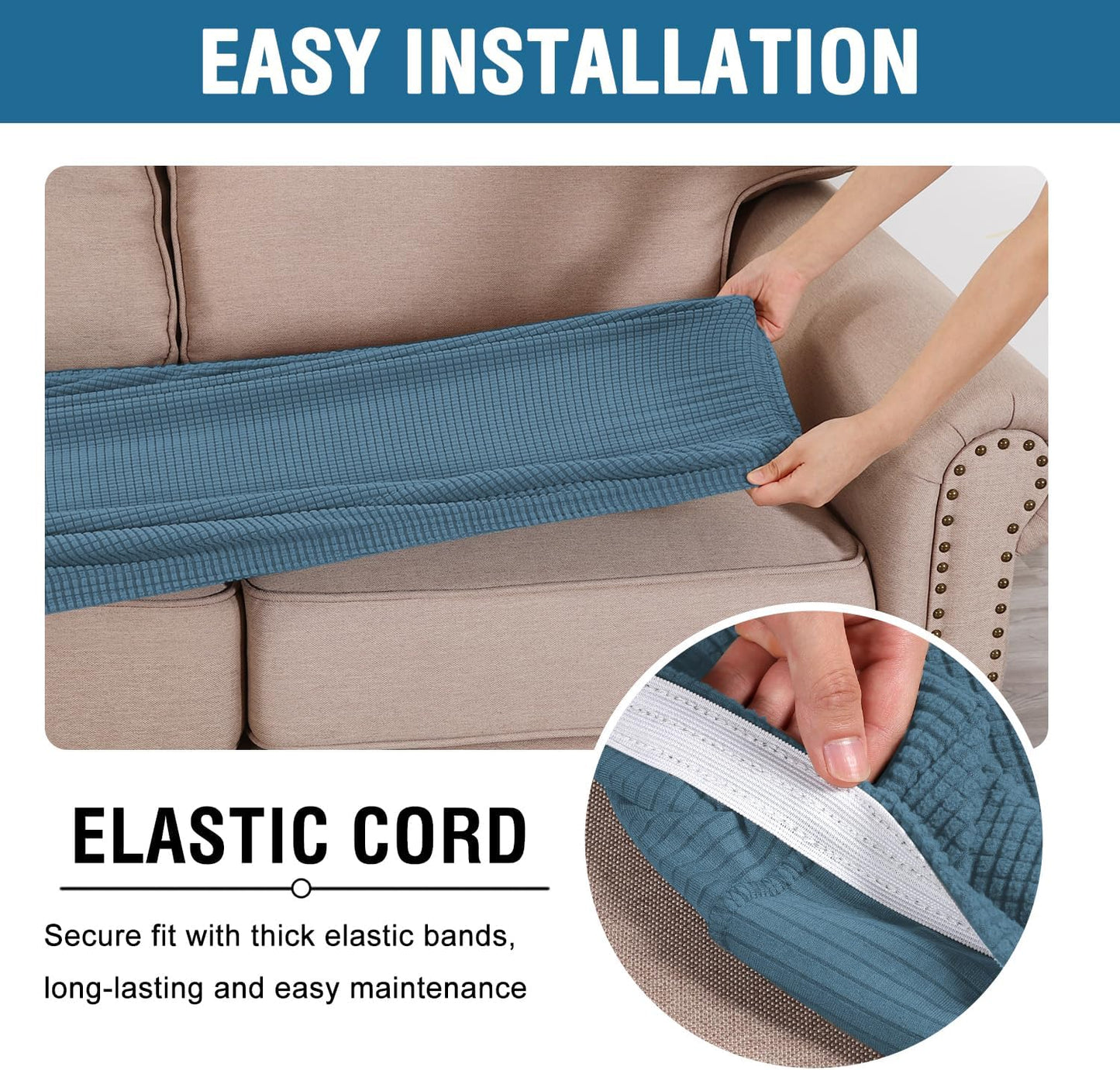 H.VERSAILTEX Super Stretch Individual Seat Cushion Covers Sofa Covers Couch Cushion Covers Slipcover Sets Thick Jacquard Textured Twill Fabric (1 Piece Loveseat Cushion Cover, Dusty Blue)