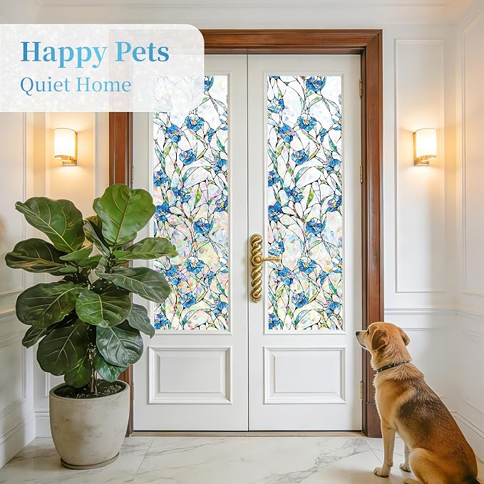 Finnez Window Privacy Film 3D Static Cling Window Film with Rainbow Effect, No Glue Heat Control & 99% UV Blocking for Home Office, Decorative Glass Cover 17.5" x 13.1'