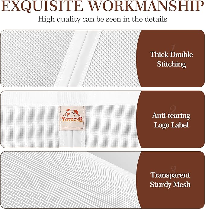 Yotache White Mesh Door Screen with Magnets Fit Doors 40" x 82", Screen Size 42" x 83" with Full Frame Hook&Loop Strip and Special Windproof Hasp Design