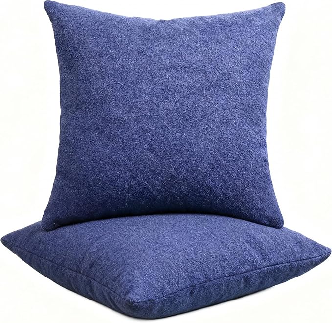 Throw Pillows with Inserts Included, 18x18 Couch Pillows,Throw Pillows for Couch,Cotton-Linen Blend, Blue,2 Pack.