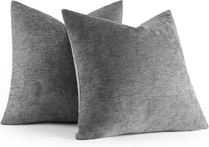MIULEE Pack of 2 Dark Gray Decorative Pillow Covers 18x18 Inch | Soft Chenille Couch Throw Pillows Farmhouse Cushion Covers for Home Decor Sofa Bedroom Living Room