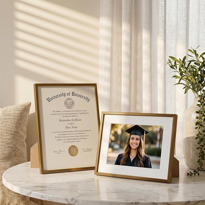 8.5x11 Certificate Frame, Aluminum Diploma Frame for Document, Bronze | Warm Bronze Document Frame with 6x8 Opening for Diploma, Certificate, Award & Letter Size Photo | Wall Kit Included