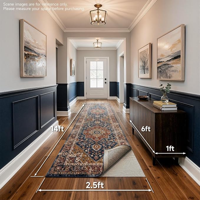 Veken 2.5x14 Ft Runner Rug Pad Gripper for Hardwood Floors, Non Slip Rug Pads for Area Rugs, Thick Rug Grippers for Tile Floors, Under Carpet Mat, with More Than 99 Pieces Anti-Slip Square Pattern