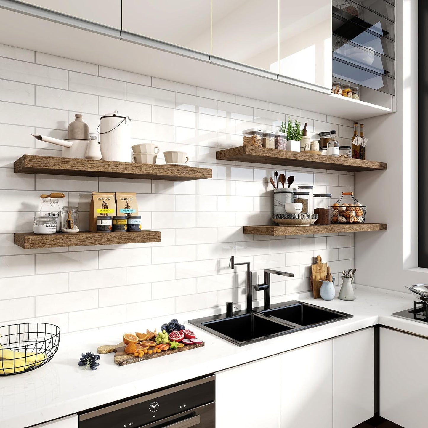 36 Inch Floating Shelves, 11.6 Inch Deep Floating Shelves for Wall, Floating Shelf with Invisible Brackets, Deep Shelves for Bathroom, Bedroom, Living Room, 2 Pack, Brown