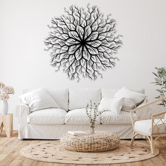 Tree of Life Metal Wall Art, Metal Tree Wall Art, Large Round Sculpture, Round Branch Wall Decor, Large Branch Artwork, Nature Sign, Wall Decor for Living Room, Housewarming Gift (Black, 28"x28"|70x70cm)