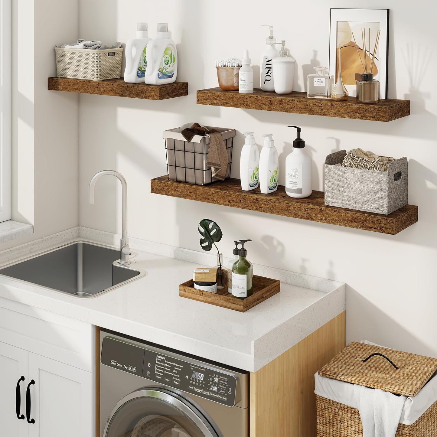 fuqing Floating Shelves for Wall, Bathroom Shelf Wall Mounted for Storage, Shelves with Invisible Bracket for Bedroom, Kitchen, Living Room, Farmhouse Small Book Shelf, 30 Inch Set of 2, Rustic Brown