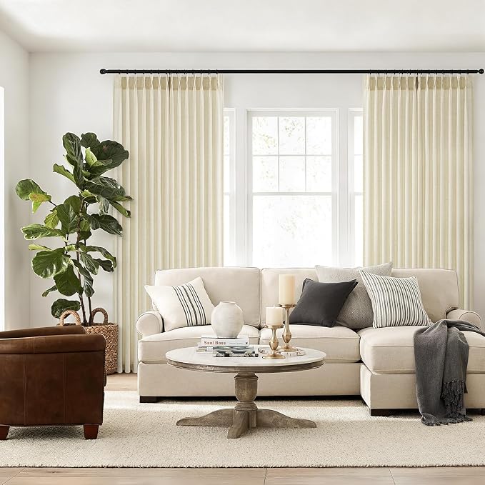 Topfinel 102 Inch Curtains 2 Panels Set,Two Packs Pinch Pleat Back Tab Linen Window Semi Sheer Privacy Thick Decorative Curtain Drapes for Living Room Bedroom,40x102 in Long,Cream