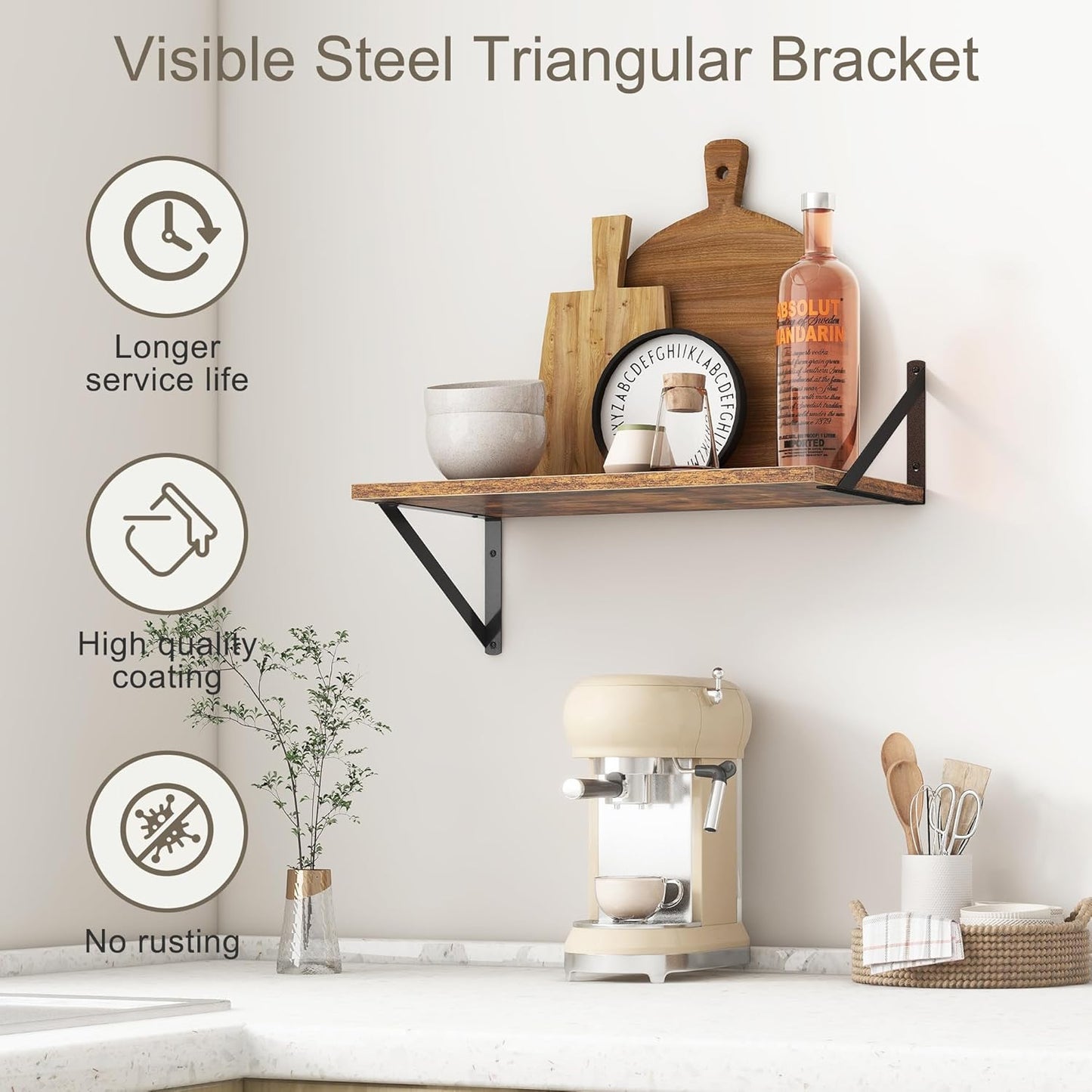 Fun Memories 20 Inch Floating Shelves, Deep Wall Shelves for Kitchen, 20 x 12 Floating Shelf for Living Room, Bedroom, Farmhouse Floating Shelves for Home Decor Storage, Rustic Brown, Set of 2