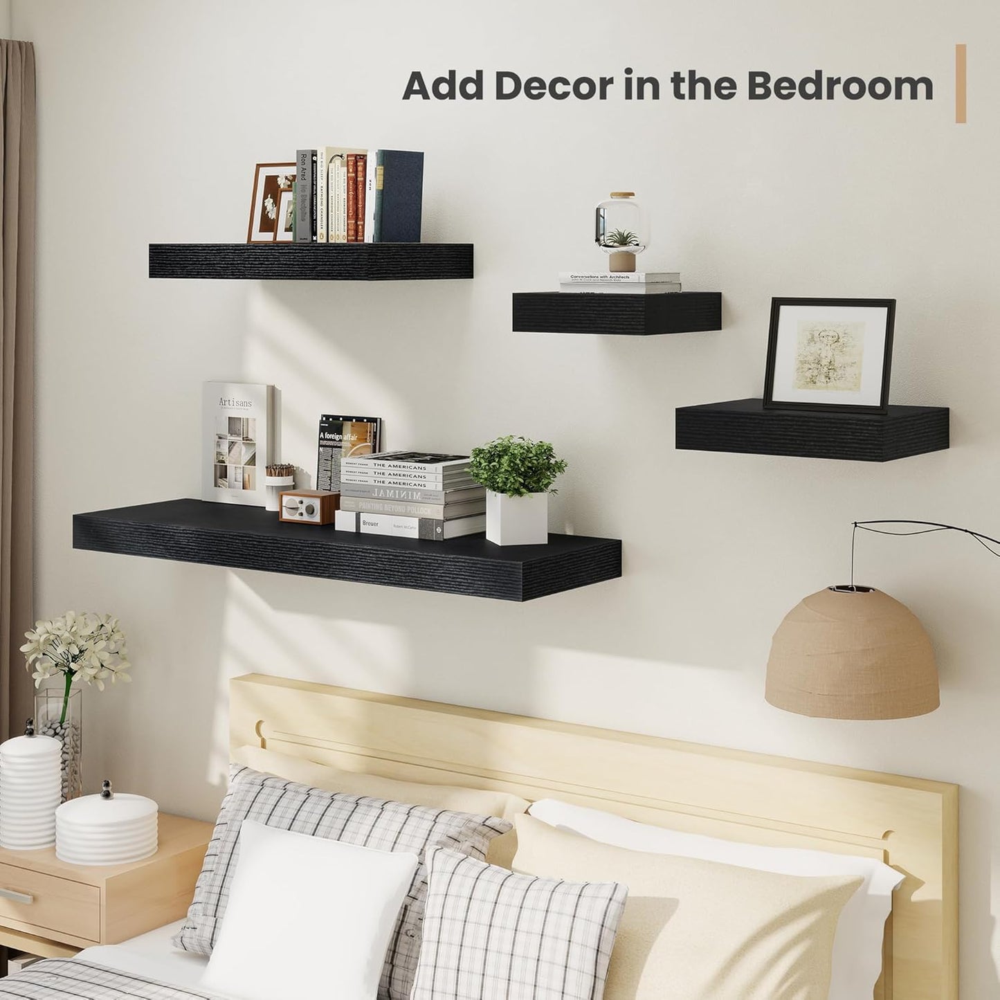 Heimlove 12 Inch Deep Floating Shelves, 12 x 12 inches Long Wall Shelf, Large Extra Display Shelf & Storage Shelf, Rustic Wood Wall Shelves for Fireplace Mantel, Black - 2Pack